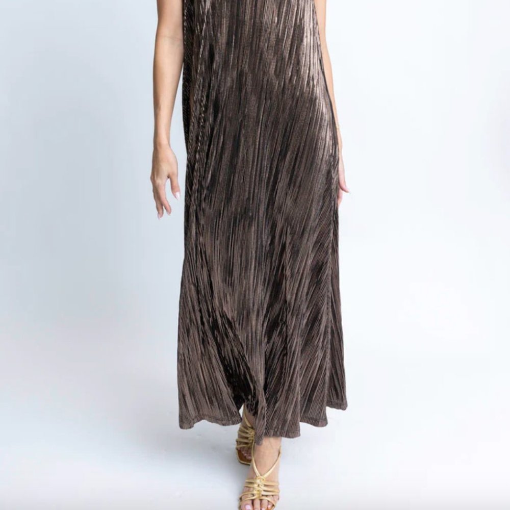 Karlie NWT Size Medium Gunmetal Metallic Maxi Dress - Picture 2 of 7